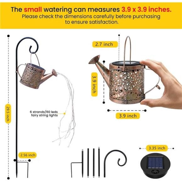 Solar Lights Outdoor Decorative Metal Solar Watering Can Lights Waterproof - Picture 3 of 7